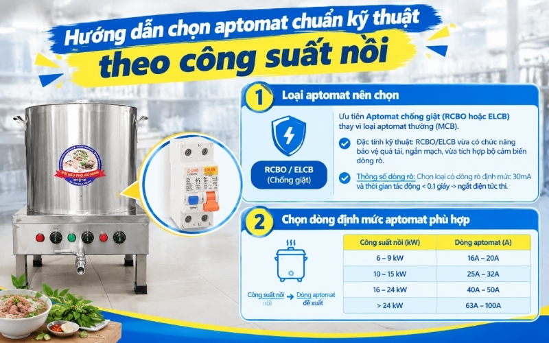 Hướng dẫn chọn aptomat chuẩn kỹ thuật theo công suất nồi
