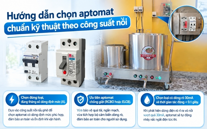 Hướng dẫn chọn aptomat chuẩn kỹ thuật theo công suất nồi