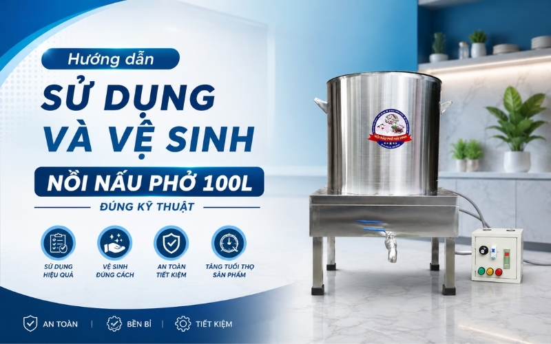 Hướng dẫn sử dụng và vệ sinh nồi nấu phở 100L đúng kỹ thuật 