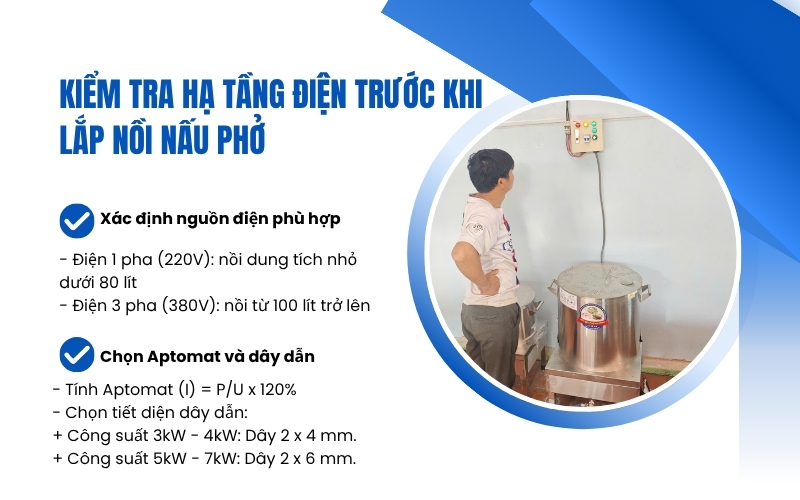 Kiểm tra hạ tầng điện trước khi lắp nồi nấu phở