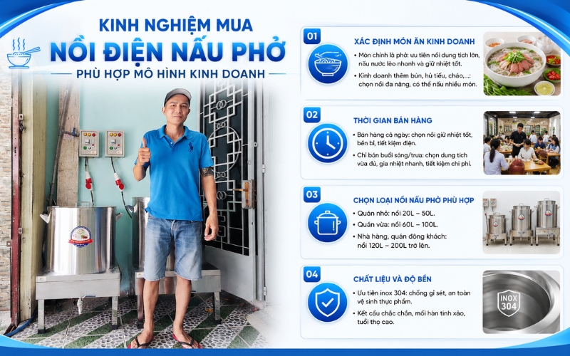 Kinh nghiệm mua nồi điện nấu phở phù hợp mô hình kinh doanh