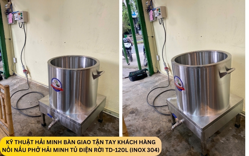 Kỹ thuật Hải Minh bàn giao Nồi nấu phở Hải Minh tủ điện rời TD-120L (Inox 304)