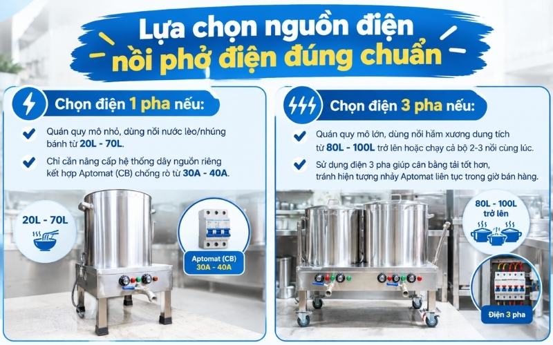 Lựa chọn nguồn điện nồi phở điện đúng chuẩn