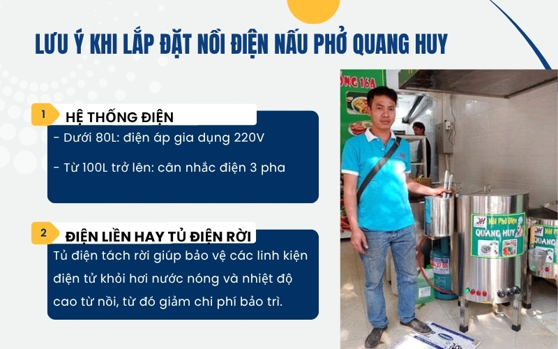 Lưu ý khi lắp đặt nồi điện nấu phở Quang Huy