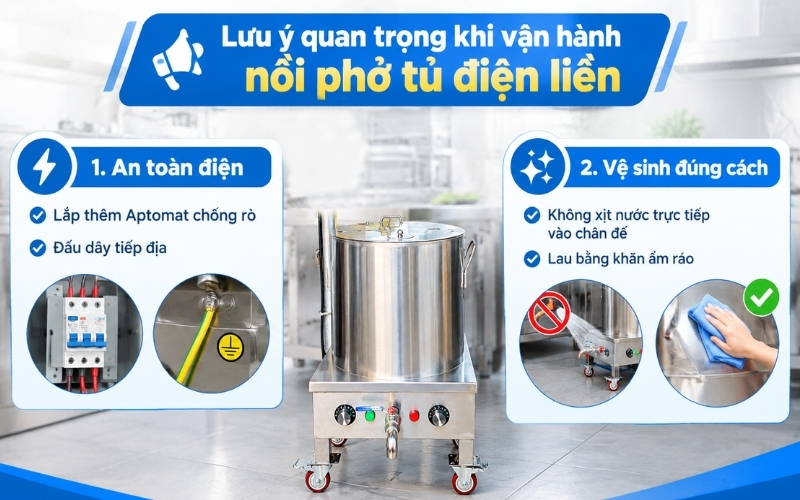 Lưu ý quan trọng khi vận hành nồi phở tủ điện liền