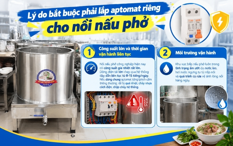 Lý do bắt buộc phải lắp aptomat riêng cho nồi nấu phở