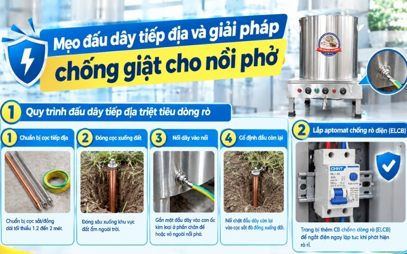 Mẹo đấu dây tiếp địa và giải pháp chống giật cho nồi phở