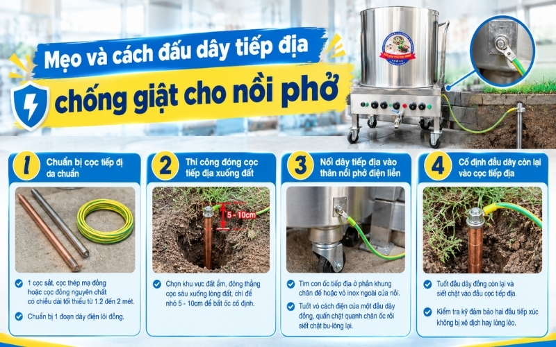 Mẹo và cách đấu dây tiếp địa chống giật cho nồi phở