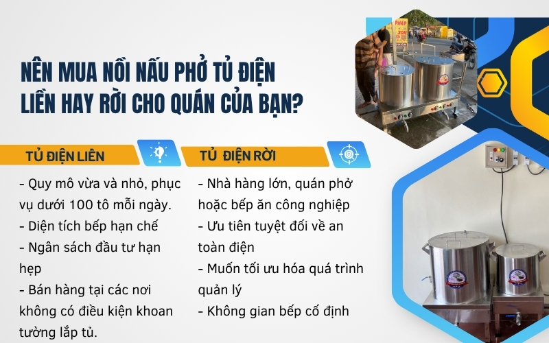 Nên mua nồi nấu phở tủ điện liền hay rời cho quán của bạn?