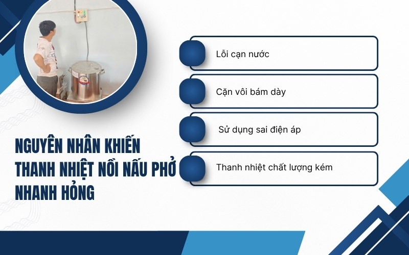 Nguyên nhân khiến thanh nhiệt nồi nấu phở nhanh hỏng