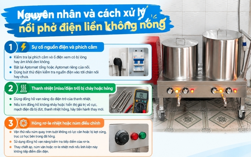 Nguyên nhân và cách xử lý nồi phở điện liền không nóng