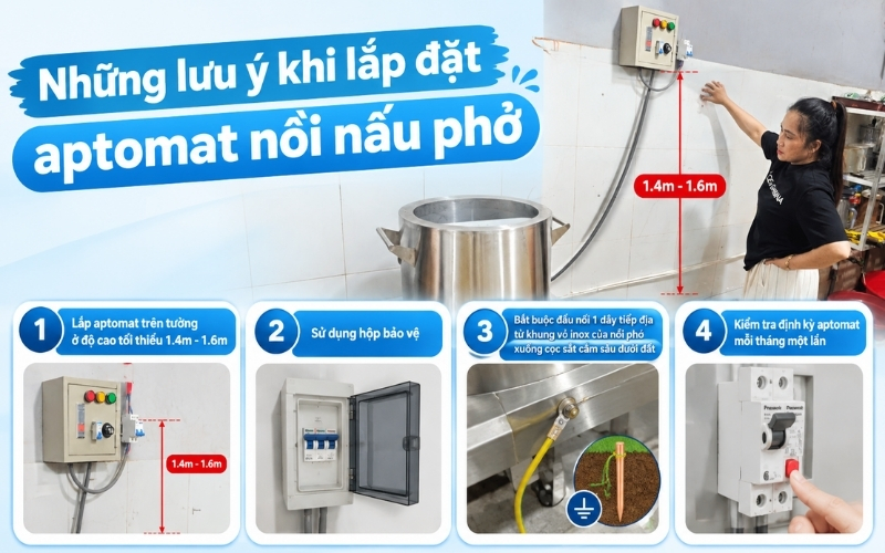 Những lưu ý khi lắp đặt aptomat nồi nấu phở
