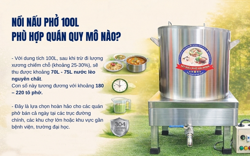 Nồi nấu phở 100L phù hợp quán quy mô nào