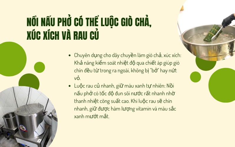 Nồi nấu phở có thể luộc giò chả, xúc xích và rau củ