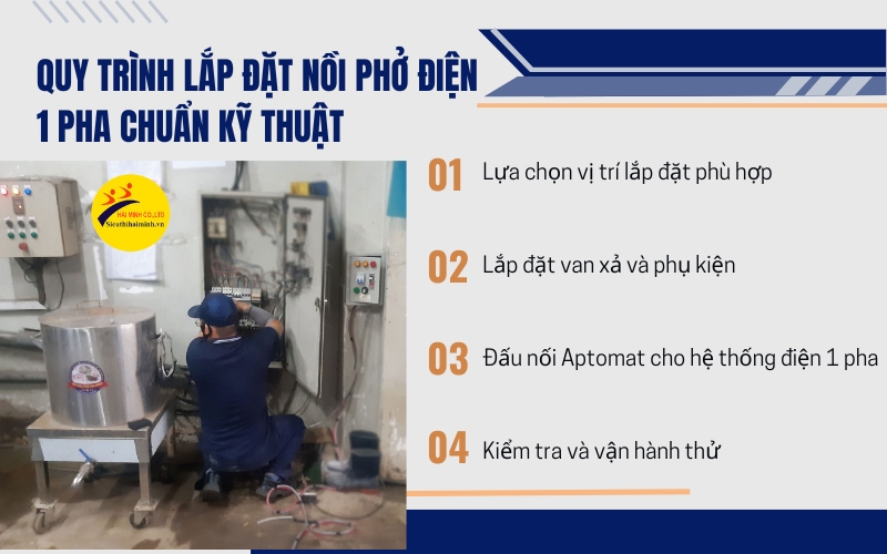 Quy trình lắp đặt nồi phở điện 1 pha chuẩn kỹ thuật