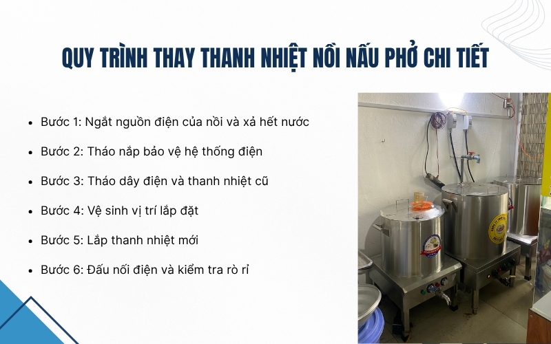 Quy trình thay thanh nhiệt nồi nấu phở chi tiết