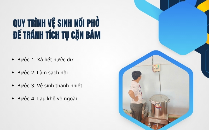 Quy trình vệ sinh nồi phở để tránh tích tụ cặn bám