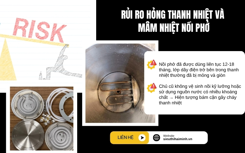 Rủi ro hỏng thanh nhiệt và mâm nhiệt nồi phở