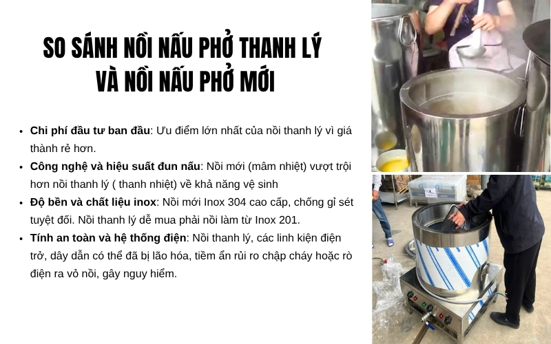 So sánh nồi nấu phở thanh lý và Nồi nấu phở mới