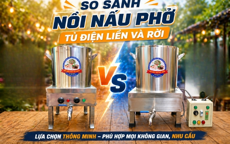 So sánh nồi nấu phở tủ điện liền và rời