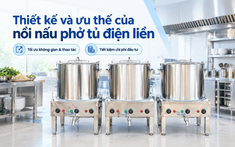 Thiết kế và ưu thế của nồi nấu phở tủ điện liền