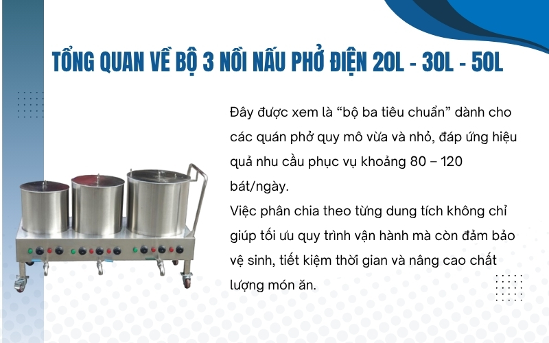 Tổng quan về bộ 3 nồi nấu phở điện 20L - 30L - 50L