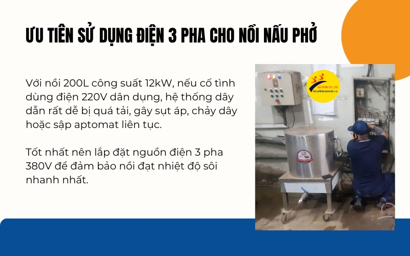 Ưu tiên sử dụng điện 3 pha cho nồi nấu phở
