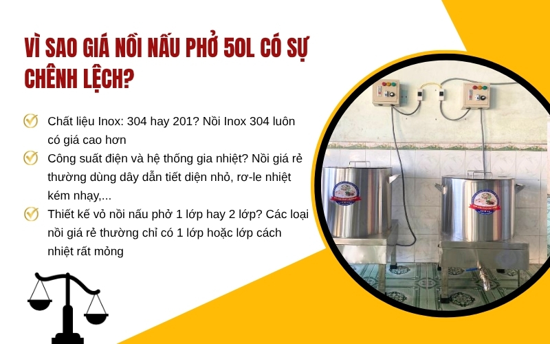 Vì sao giá nồi nấu phở 50l có sự chênh lệch