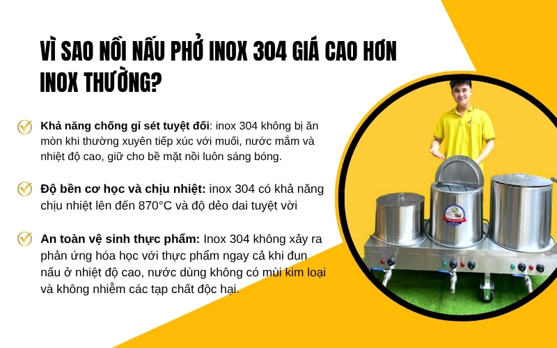 Vì sao nồi nấu phở inox 304 giá cao hơn inox thường