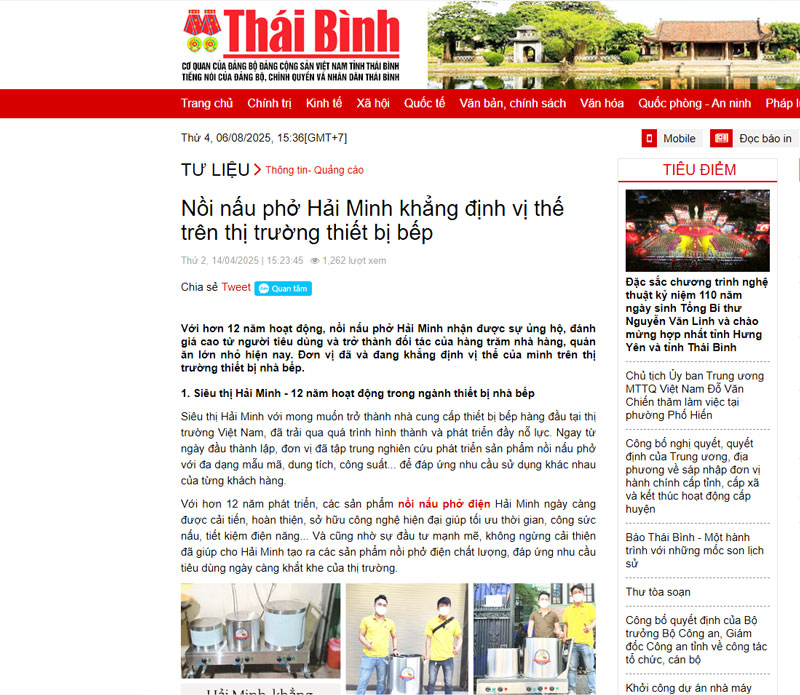Báo chí đưa tin tích cực về nồi nấu phở siêu thị Hải Minh