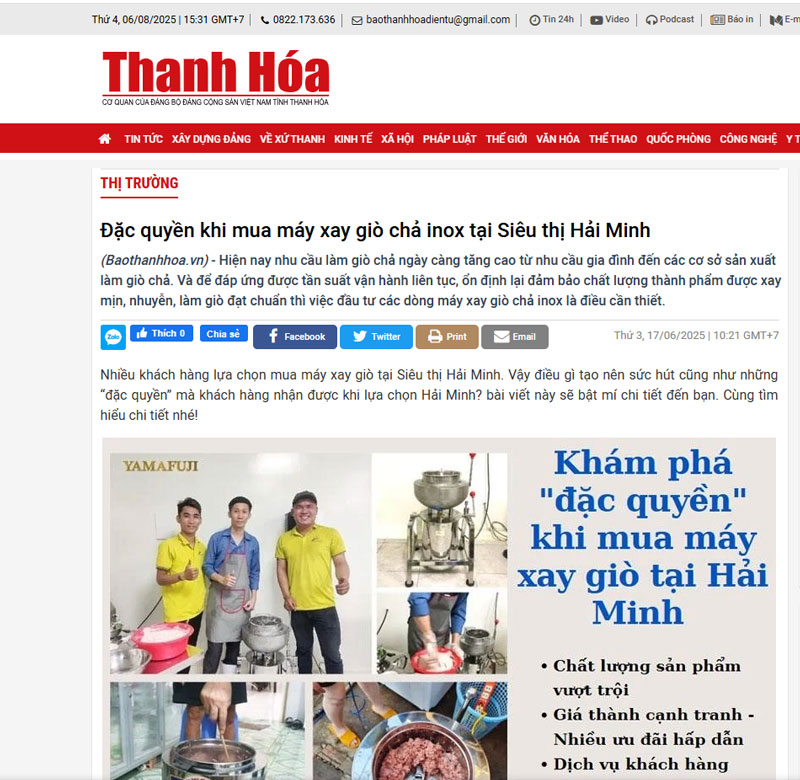 Báo chí đưa tin về nồi nấu phở điện inox Hải Minh