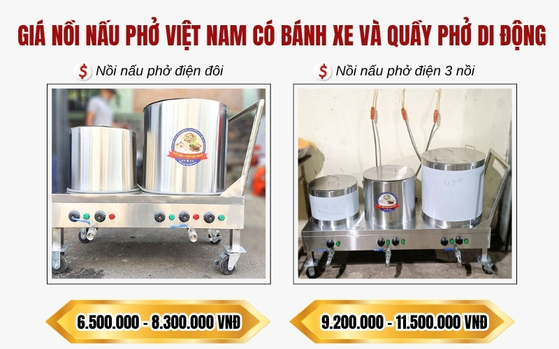 giá nồi nấu phở Việt Nam có bánh xe và quầy phở di động