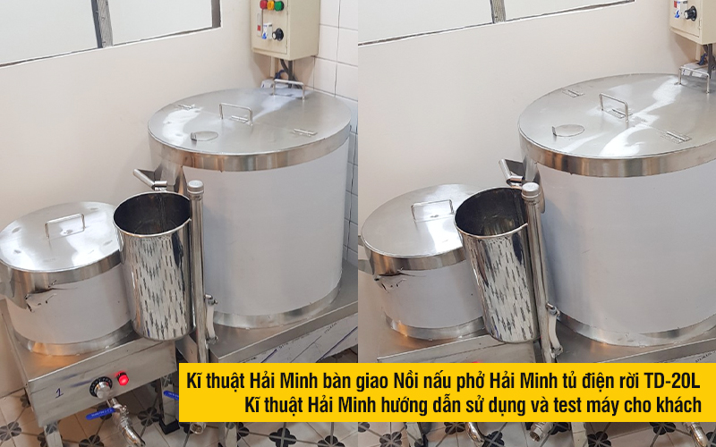 kĩ thuật bàn giao Nồi nấu phở Hải Minh tủ điện rời TD-20L (Inox 304)