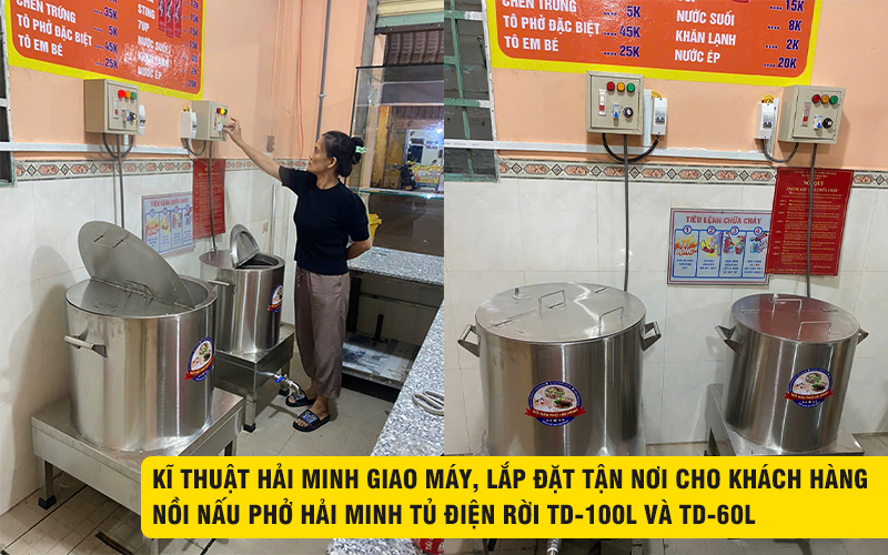 kĩ thuật hải minh bàn giao Nồi nấu phở Hải Minh tủ điện rời TD-100L và TD-60L.