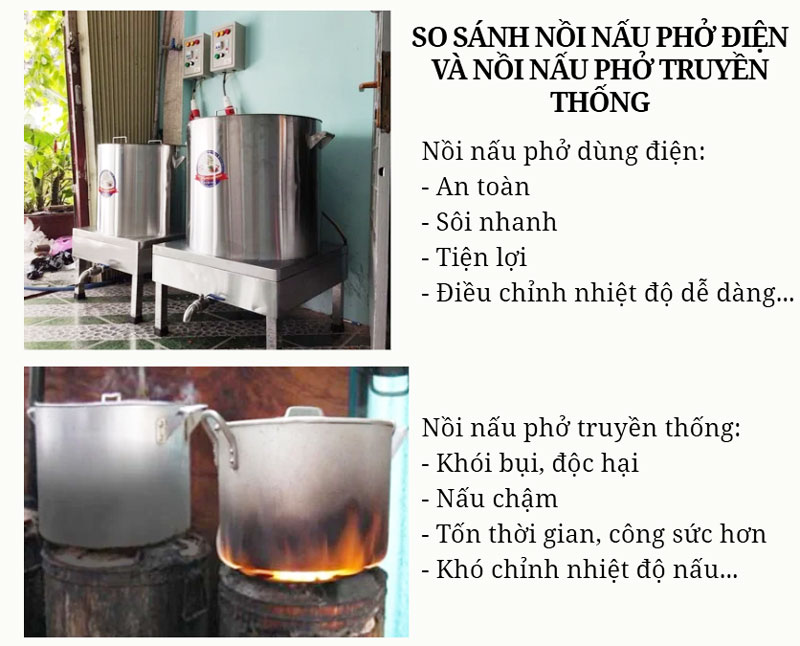 So sánh nồi nấu phở điện và nồi nấu phở truyền thống