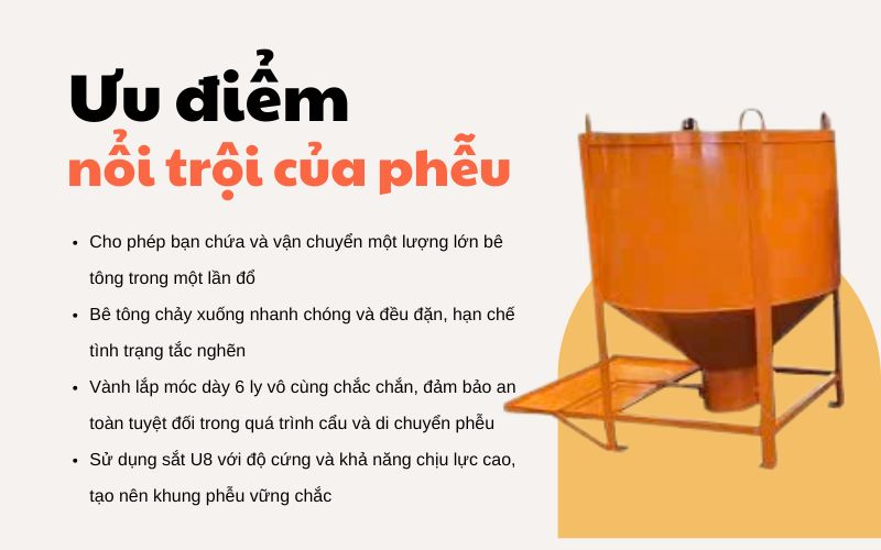Ưu điểm nổi trội của phễu đổ bê tông 1,5m³