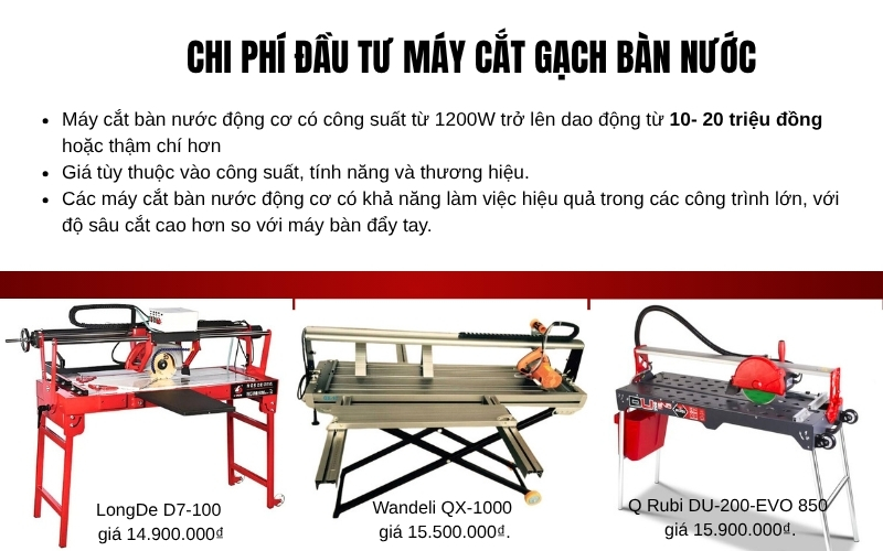 Chi phí đầu tư máy cắt gạch bàn nước