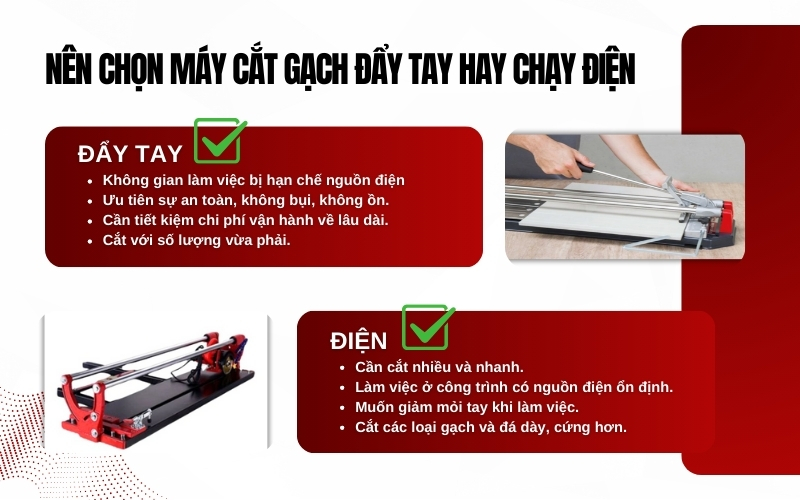 Nên chọn máy cắt gạch đẩy tay hay chạy điện