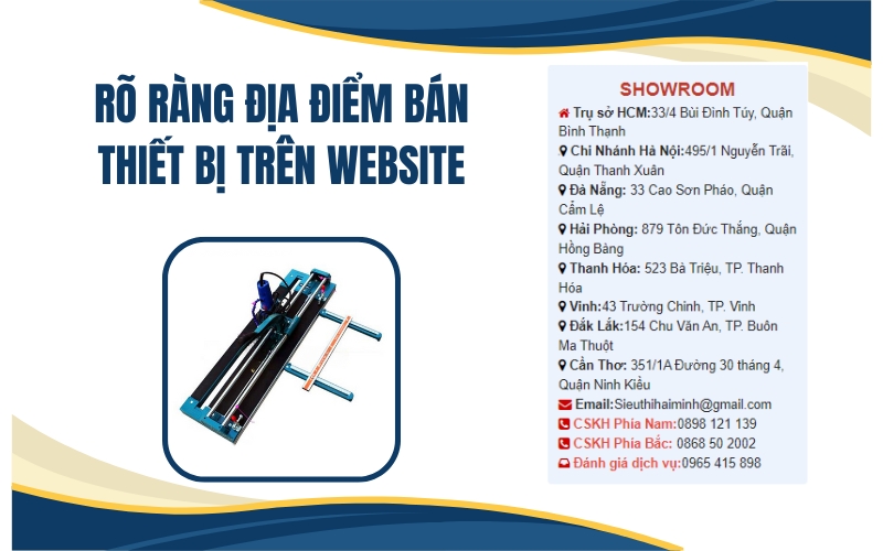Rõ ràng địa điểm bán thiết bị trên website