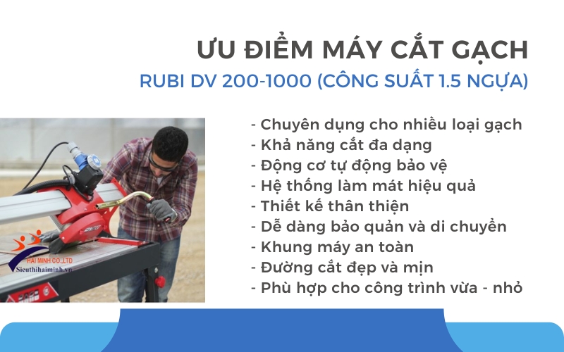 Ưu điểm của Máy cắt gạch Rubi DV 200-1000 (công suất 1.5 ngựa)