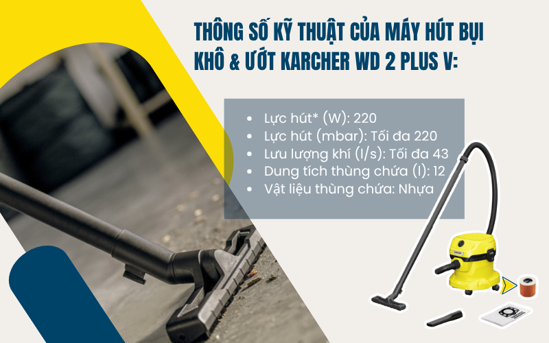 Máy hút bụi khô & ướt Karcher WD 2 Plus V
