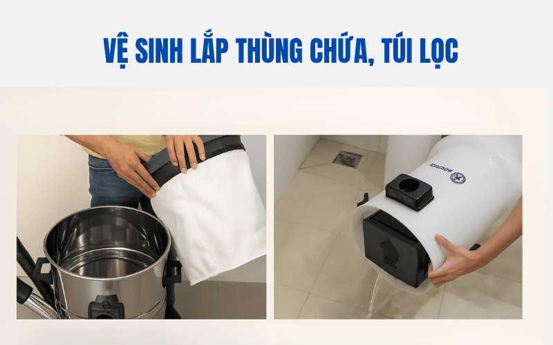 Vệ sinh lắp thùng chứa, túi lọc