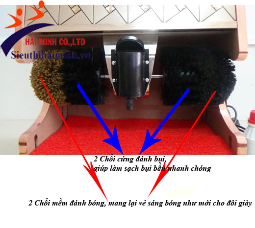 Máy đánh giày được thiết kế 4 chổi thông minh với những chức năng riêng biệt