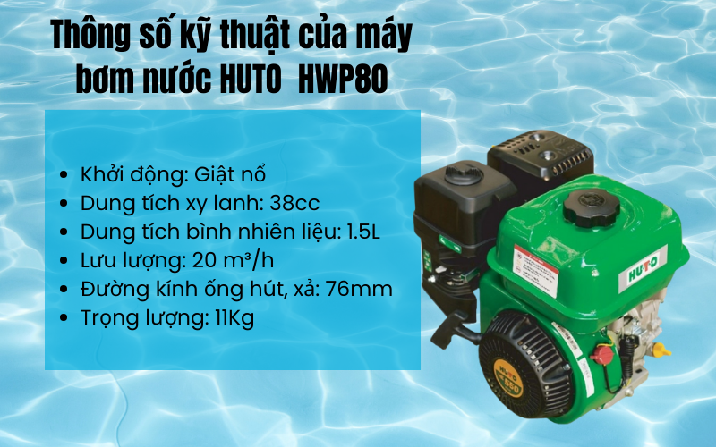 Thông số kỹ thuật của máy bơm nước HUTO  HWP80