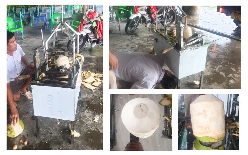 khách test Máy gọt vỏ dừa Yamafuji HM750