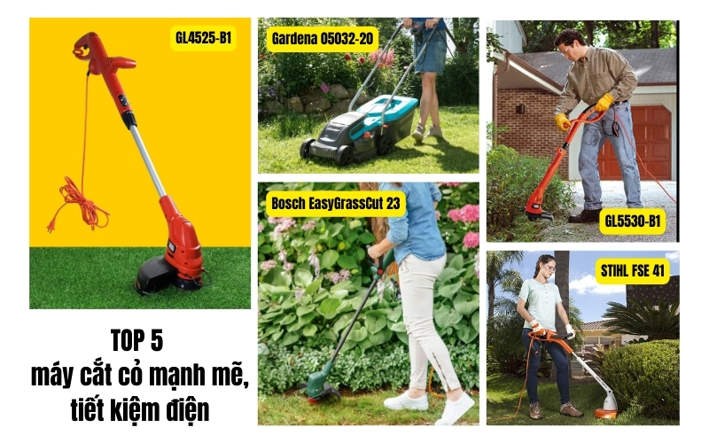 5 máy cắt cỏ mạnh mẽ, tiết kiệm điện