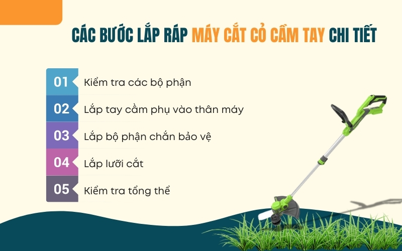 Các bước lắp ráp máy cắt cỏ cầm tay chi tiết