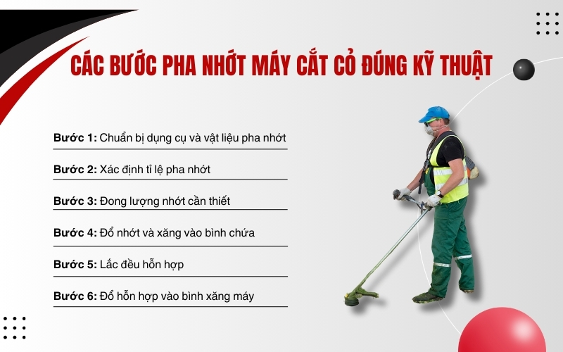 Các bước pha nhớt máy cắt cỏ đúng kỹ thuật