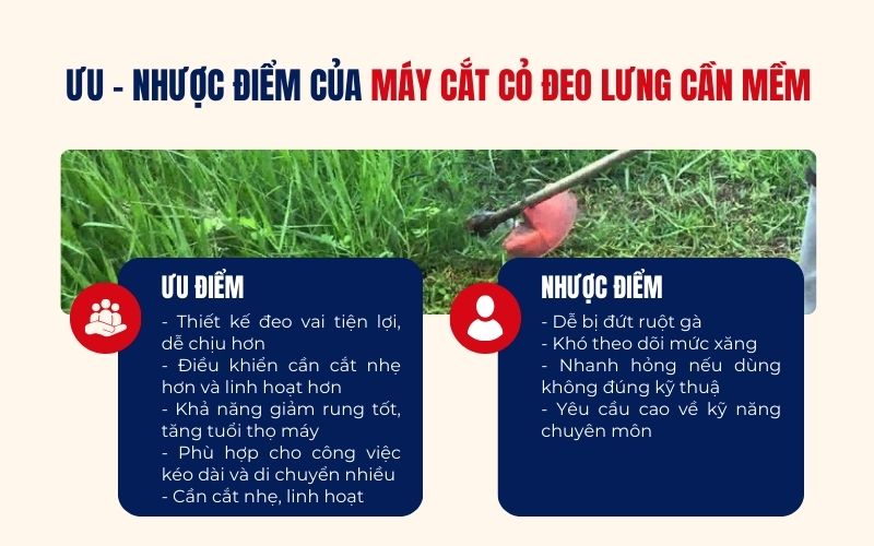 Đánh giá ưu - nhược điểm của máy cắt cỏ đeo lưng cần mềm