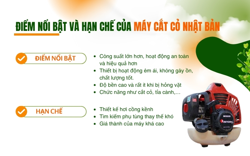 Điểm nổi bật và hạn chế của máy cắt cỏ Nhật Bản